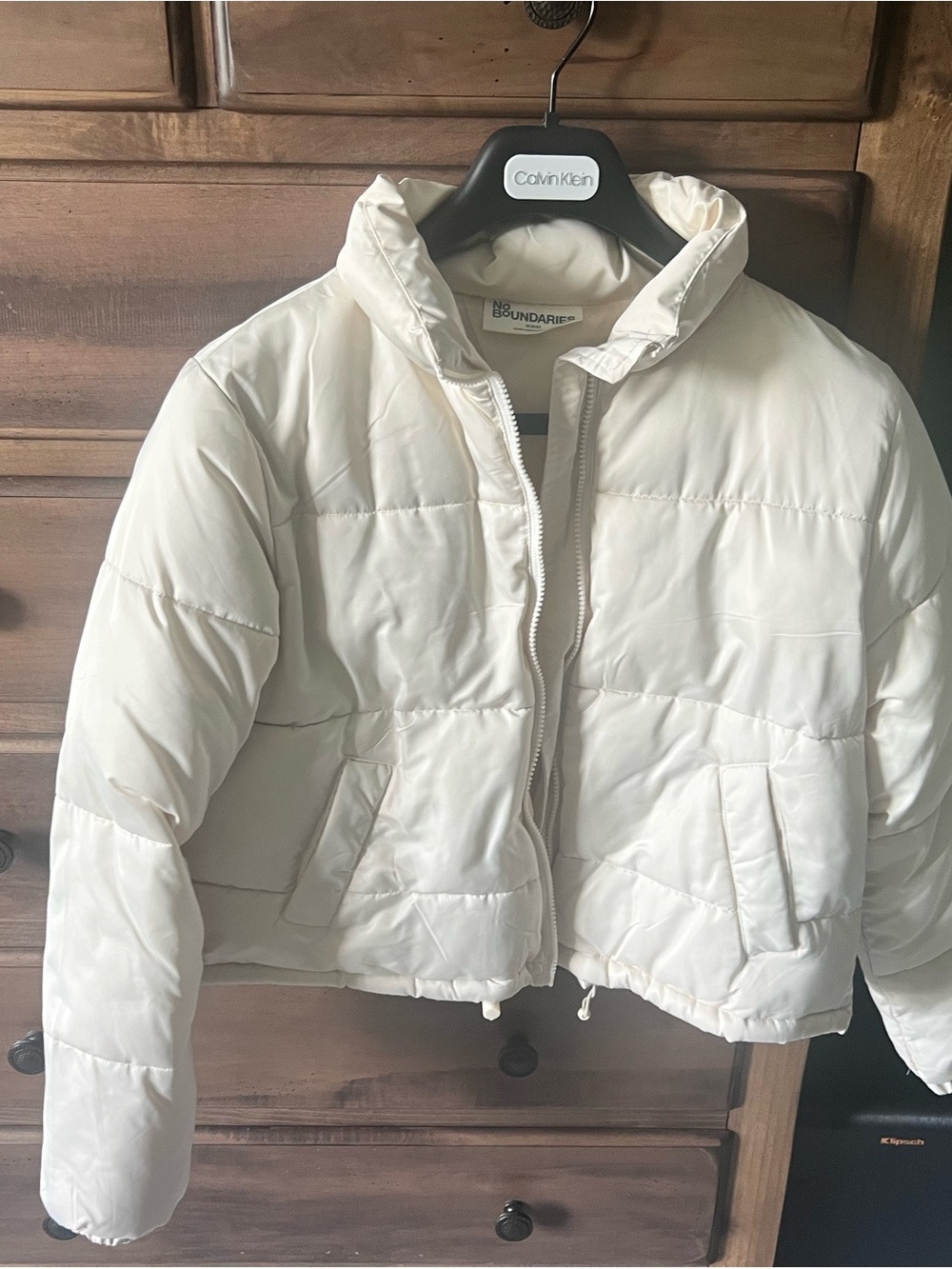 No Boundaries Cream Cropped Puffer Jacket